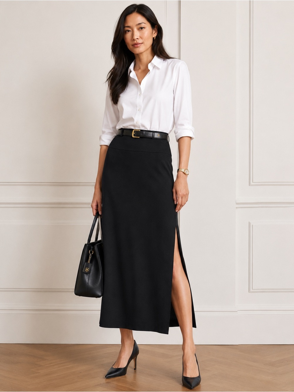 BROOKS BROTHERS WOOL MIDI MAXI THIGH HIGH SLIT BUSINESS CAREER SKIRT SZ 10